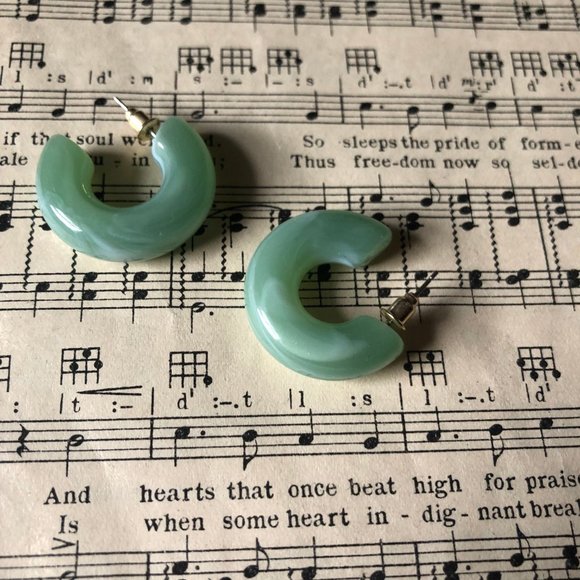 $15 ๐ 2 For $20 Vintage Style Hoop Earrings, Mint Green Acrylic Earrings - Picture 2 of 7
